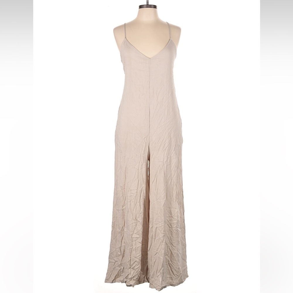 NWT Heatwave Beige Wide-Leg Swim Cover-Up Jumpsuit Size L open back v neck - Picture 4 of 14